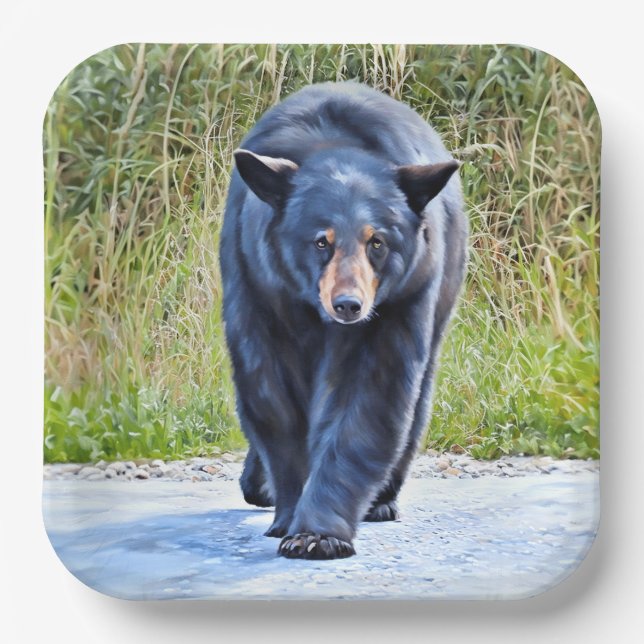Plato De Papel Hermoso oso negro - Placa de papel (Anverso)