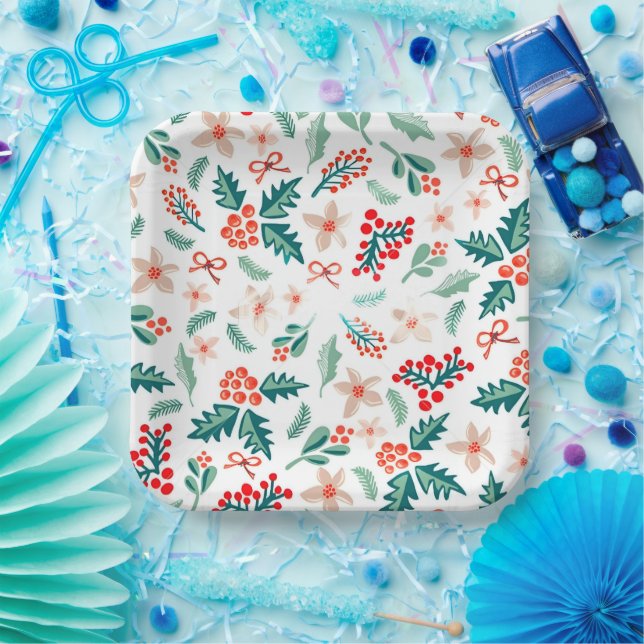 Plato De Papel Hermoso papel de bienvenida navideño con oro rojo (Fiesta)