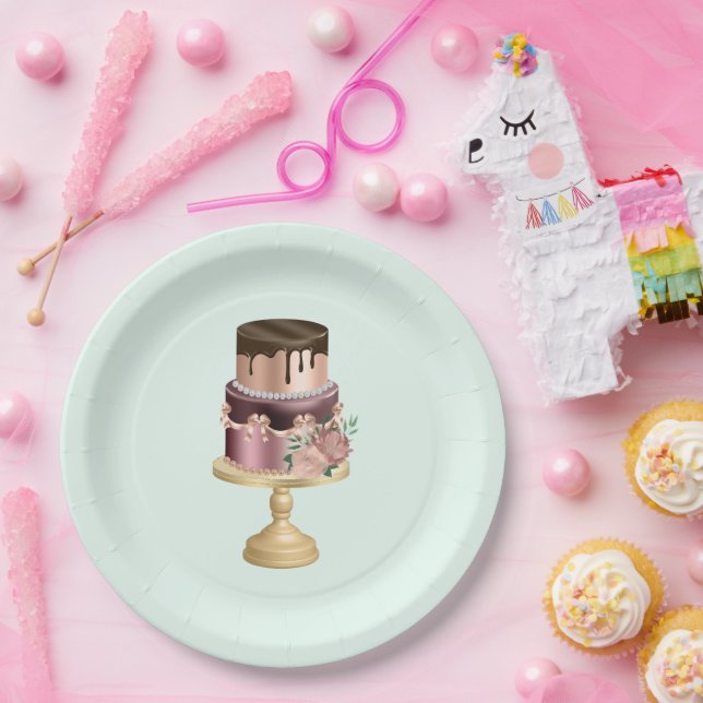 Plato De Papel Hermoso pastel Fiesta de vidrio brillante (Fiesta)