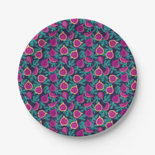 Plato De Papel hermoso patrón de higo morado azul