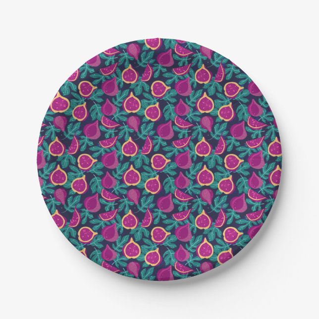 Plato De Papel hermoso patrón de higo morado azul (Anverso)