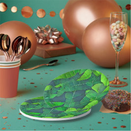 Plato De Papel Hermoso patrón de hojas verdes