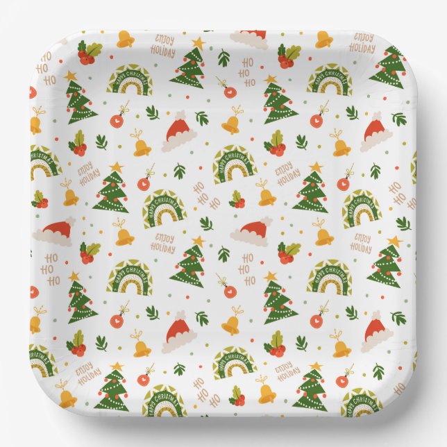 Plato De Papel Hermoso patrón de Navidades (Anverso)