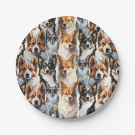 Plato De Papel Hermoso patrón de perro Corgi en acuarela