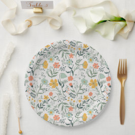 Plato De Papel Hermoso patrón floral botánico