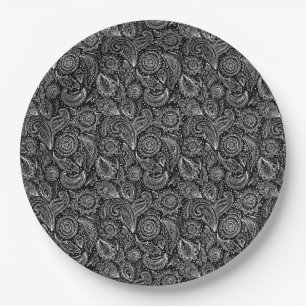 Plato De Papel Hermoso patrón floral de cachemira vintage