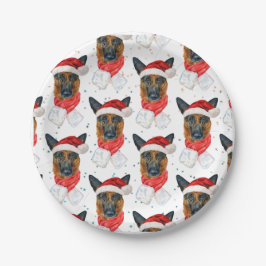 Plato De Papel Hermoso patrón navideño de perro pastor alemán