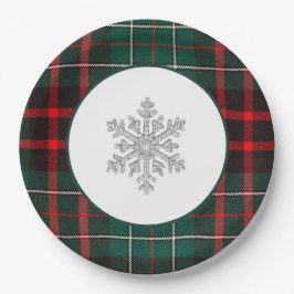 Plato De Papel Hermoso Plaid de Navidad Rojo y Verde Copo de Niev