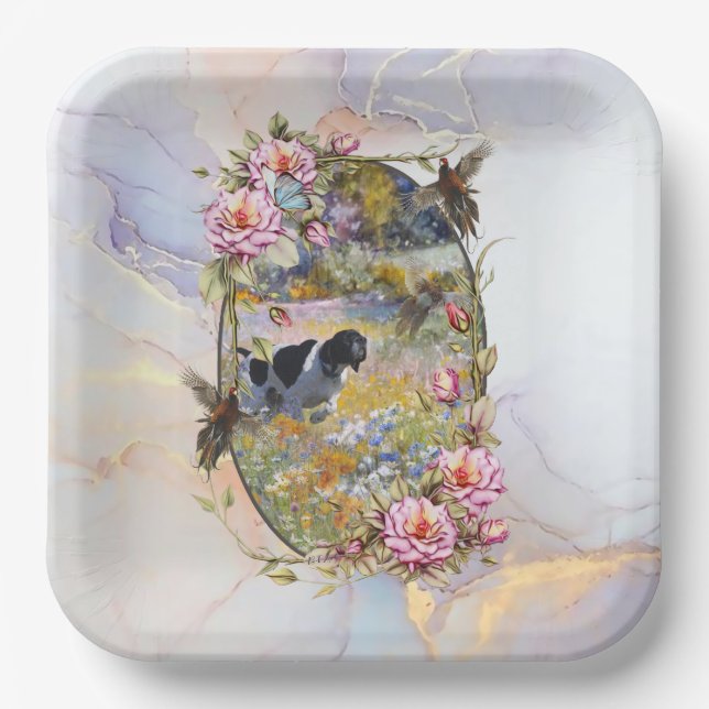 Plato De Papel Hermoso puntero con faisanes (Anverso)