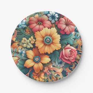 Plato De Papel Hermoso ramo de flores