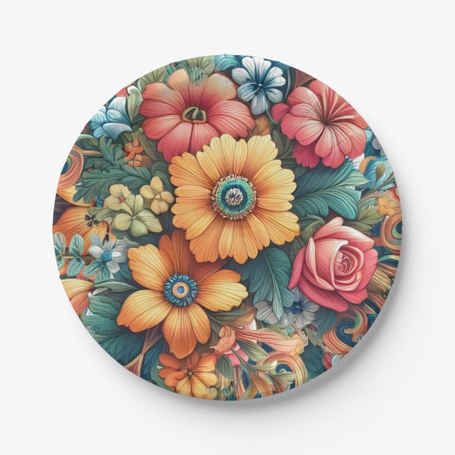 Plato De Papel Hermoso ramo de flores (Anverso)