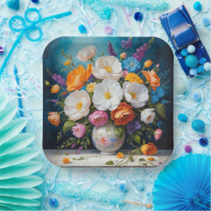 Plato De Papel Hermoso ramo, ilustración decorativa,