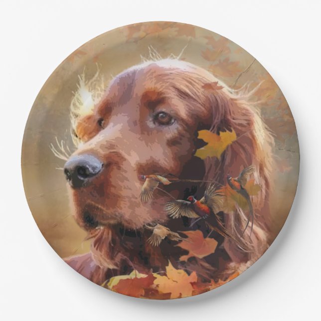 Plato De Papel Hermoso Red Setter Irlandés (Anverso)