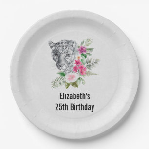 Plato De Papel Hermoso retrato de cabeza de leopardo cumpleaños