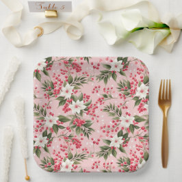 Plato De Papel Hermoso Shabby Chic Navidades Rosa Floral Berry