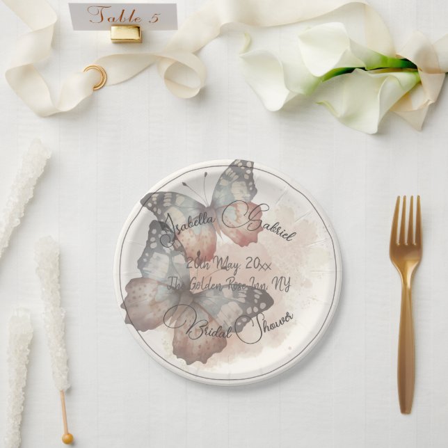 Plato De Papel Hermoso Shower Nupcial de Mariposa (Boda)
