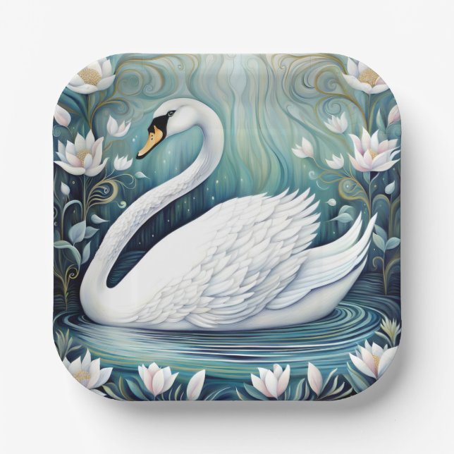 Plato De Papel Hermoso Swan (Anverso)