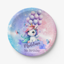 Plato De Papel Hermoso unicornio con planchas de papel de globos