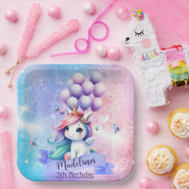 Plato De Papel Hermoso unicornio con planchas de papel de globos