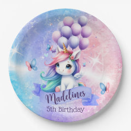 Plato De Papel Hermoso unicornio con planchas de papel de globos
