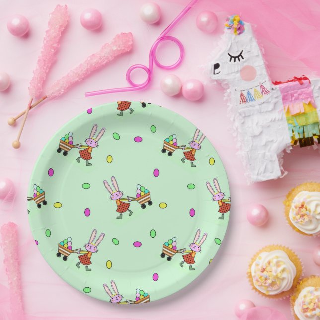 Plato De Papel Hermosos conejitos con huevos de Pascua (Fiesta)