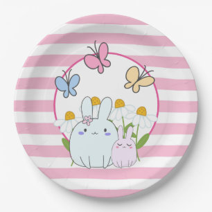 Plato De Papel Hermosos conejitos con martillos de primavera y ma
