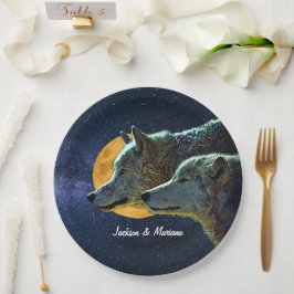 Plato De Papel Hermosos lobos grises de noche