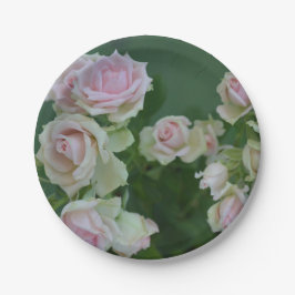 Plato De Papel Hermosos rosas de jardín rosa claro