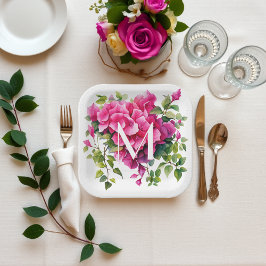 Plato De Papel Hermosos Rosas Magenta Wild Monogramados