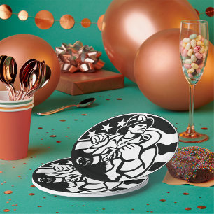 Plato De Papel Héroe Estadounidense De Bomberos Negrita Negra Y B