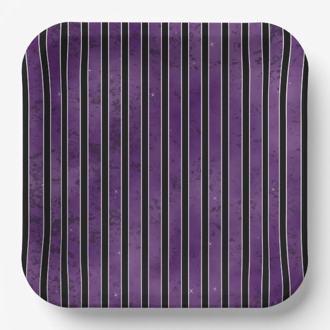 PLATO DE PAPEL HERRAMIENTAS DE HALLOWEEN DE PLATA NEGRA PURPLE (Anverso)
