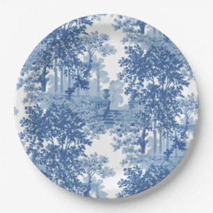 Plato De Papel Herramientas de paisaje azul vintage con urnas y c