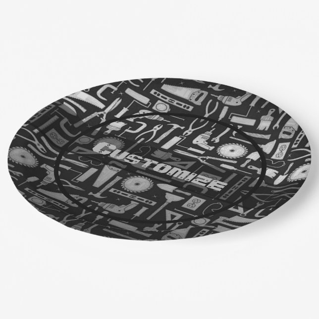 Plato De Papel Herramientas de taller en negro y plata (Angular)