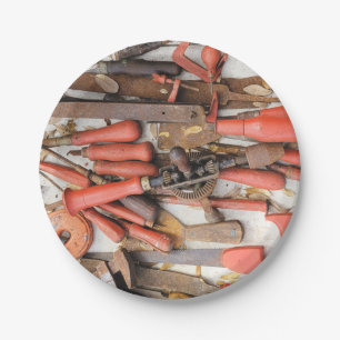 Plato De Papel Herramientas Herramienta Antiguo Hombre Rojo Rústi