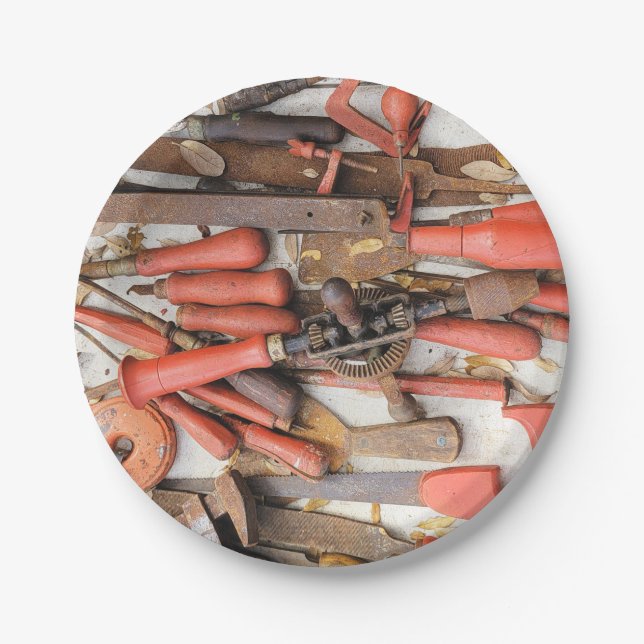 Plato De Papel Herramientas Herramienta Antiguo Hombre Rojo Rústi (Anverso)