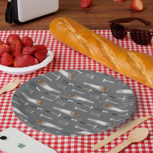Plato De Papel Herramientas Rústicas de Mano de Obra  (Picnic)