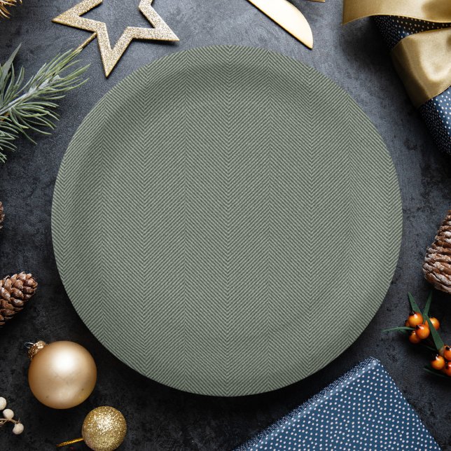Plato De Papel Herringbone simple sabio vacaciones Navidades verd (Subido por el creador)
