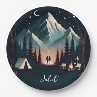Plato De Papel Hervidad Forestal Sky Tree Fire Camping Brillante