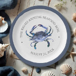 Plato De Papel Hervir tradicional de cangrejo del sur<br><div class="desc">Diseñada para coordinar con la colección de Fiestas de verano de Do Tell A Belle's Crab Boil, esta placa de papel cangrejo presenta una réplica de mi arte acuarela original rodeado por una carpa de azul marino. Personalizado con sus nombres, evento y fecha. Perfecto para una ebullición de mariscos o...</div>