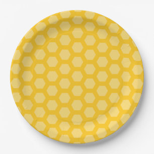 Plato De Papel Hexágono de abeja amarillo 12