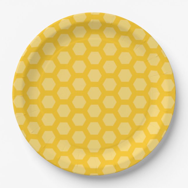 Plato De Papel Hexágono de abeja amarillo 12 (Anverso)