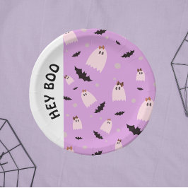 Plato De Papel Hey Boo Pequeños fantasmas con arcos Halloween