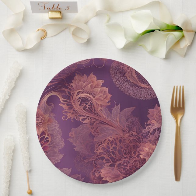 Plato De Papel Hey Rosegold Floral AI art  (Boda)