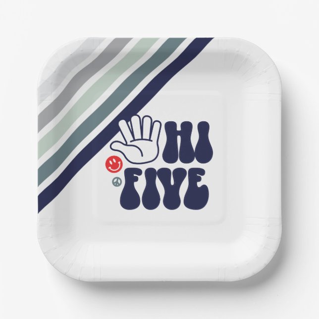 Plato De Papel HI FIVE stripe retro (Anverso)