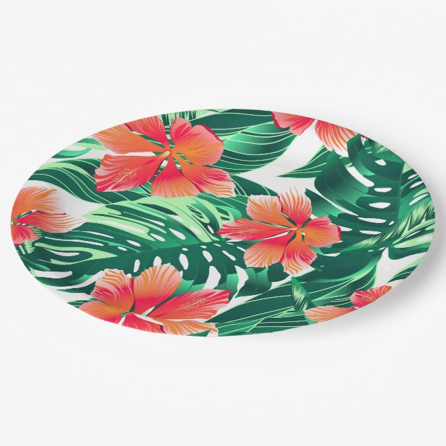 Plato De Papel hibisco naranja tropical (Angular)