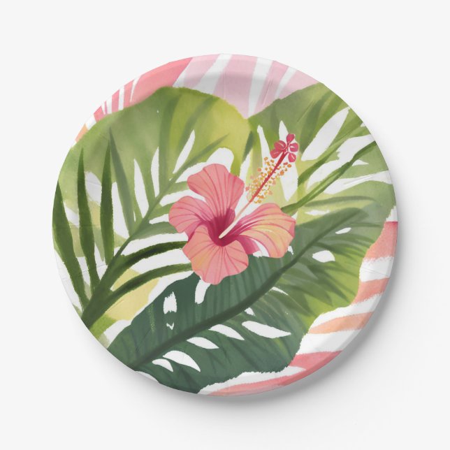 Plato De Papel Hibiscus Beauty | Tropical Flower Watercolor (Anverso)