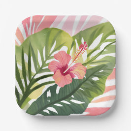 Plato De Papel Hibiscus Belleza | Flor Tropical Acuarela