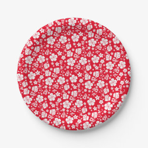 Plato De Papel Hibiscus blanco en el trópico rojo