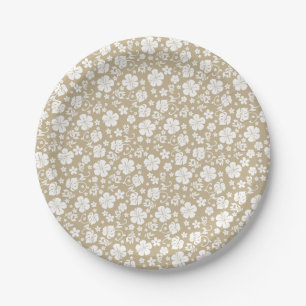 Plato De Papel Hibiscus blanco en Taupe Tropical