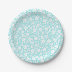 Plato De Papel Hibiscus blanco sobre Aqua Tropical ligero